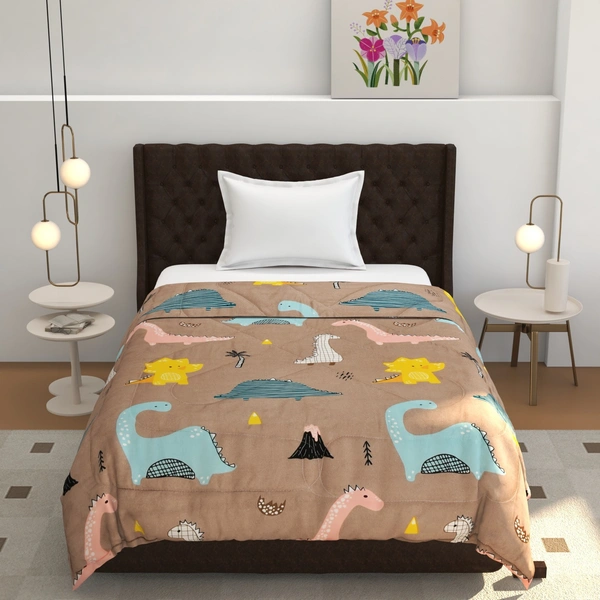 MORADO Glace Cotton Printed Reversible 150 GSM AC Comforter/Quilt/Blanket for Single Bed (60x90 Inches) Brown - 90x100 Inches, Brown