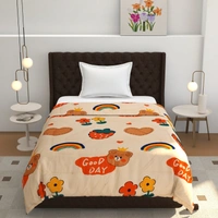 MORADO Glace Cotton Printed Reversible 150 GSM AC Comforter/Quilt/Blanket for Single Bed (60x90 Inches) Light Peach - 90x100 Inches, Light Peach