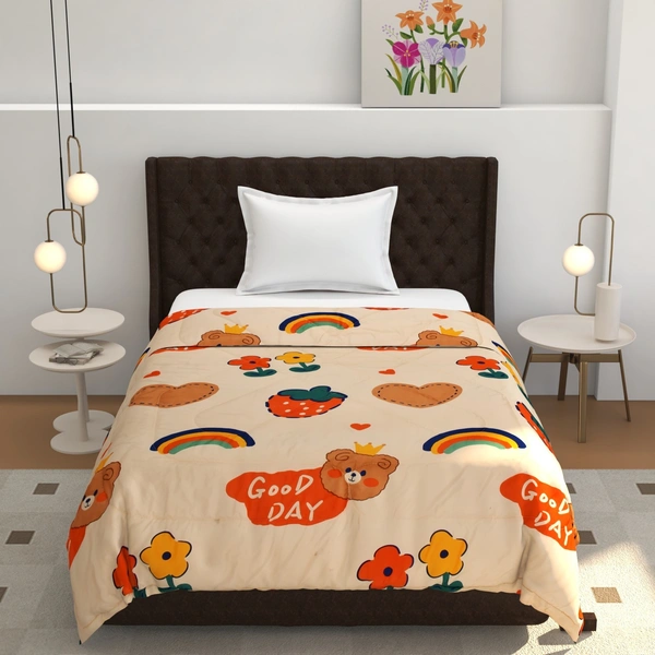 MORADO Glace Cotton Printed Reversible 150 GSM AC Comforter/Quilt/Blanket for Single Bed (60x90 Inches) Light Peach - 90x100 Inches, Light Peach