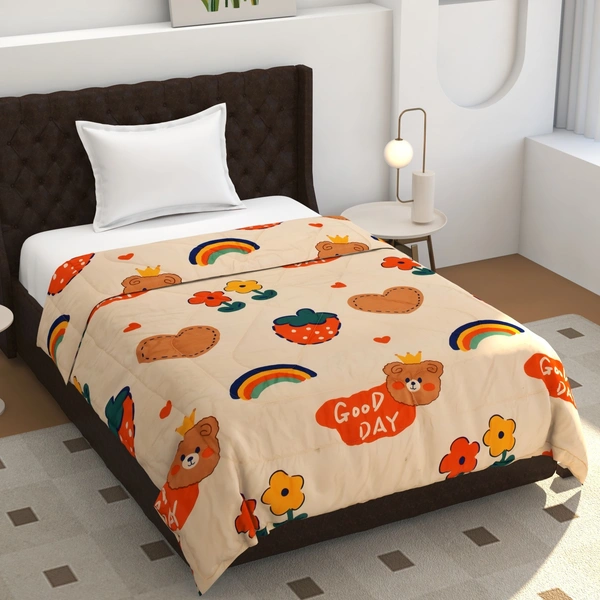 MORADO Glace Cotton Printed Reversible 150 GSM AC Comforter/Quilt/Blanket for Single Bed (60x90 Inches) Light Peach - 90x100 Inches, Light Peach