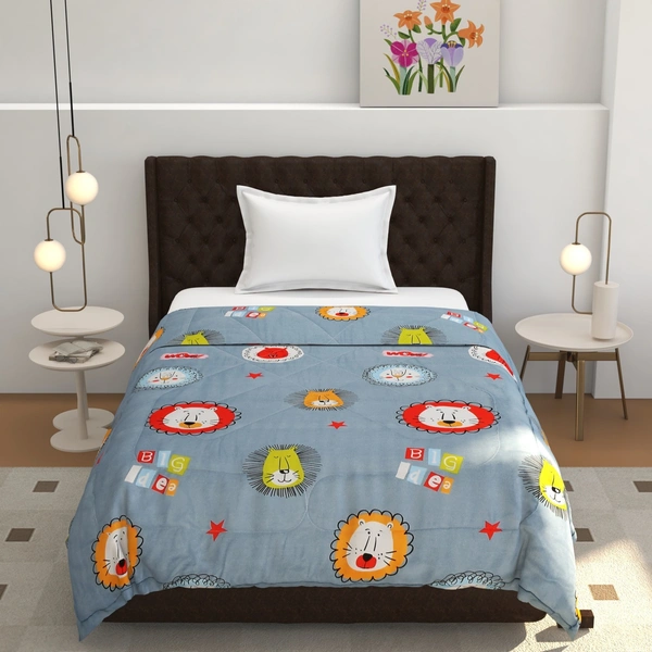 MORADO Glace Cotton Printed Reversible 150 GSM AC Comforter/Quilt/Blanket for Single Bed (60x90 Inches) Grey - 90x100 Inches, Gray