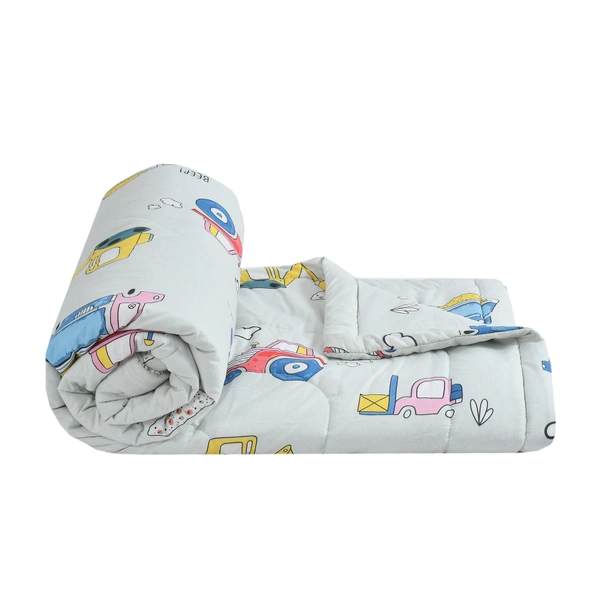 MORADO Glace Cotton Printed Reversible 150 GSM AC Comforter/Quilt/Blanket for Single Bed (60x90 Inches) Off White - 90x100 Inches, Off White