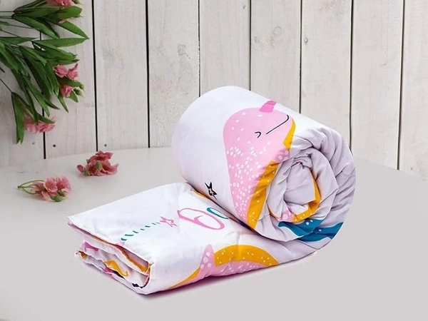 MORADO Glace Cotton Printed Reversible 150 GSM AC Comforter/Quilt/Blanket for Single Bed (60x90 Inches) White - 90x100 Inches, White