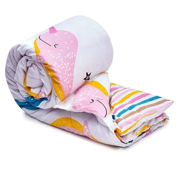 MORADO Glace Cotton Printed Reversible 150 GSM AC Comforter/Quilt/Blanket for Single Bed (60x90 Inches) White - 90x100 Inches, White