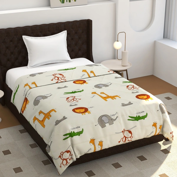 MORADO Glace Cotton Printed Reversible 150 GSM AC Comforter/Quilt/Blanket for Single Bed (60x90 Inches) Off White - 90x100 Inches, Off White