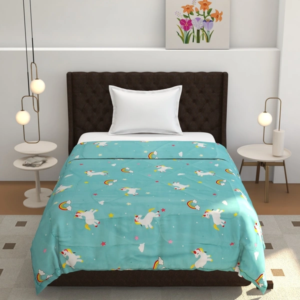 MORADO Glace Cotton Printed Reversible 150 GSM AC Comforter/Quilt/Blanket for Single Bed (60x90 Inches) Sky Blue - 90x100 Inches, Sky Blue