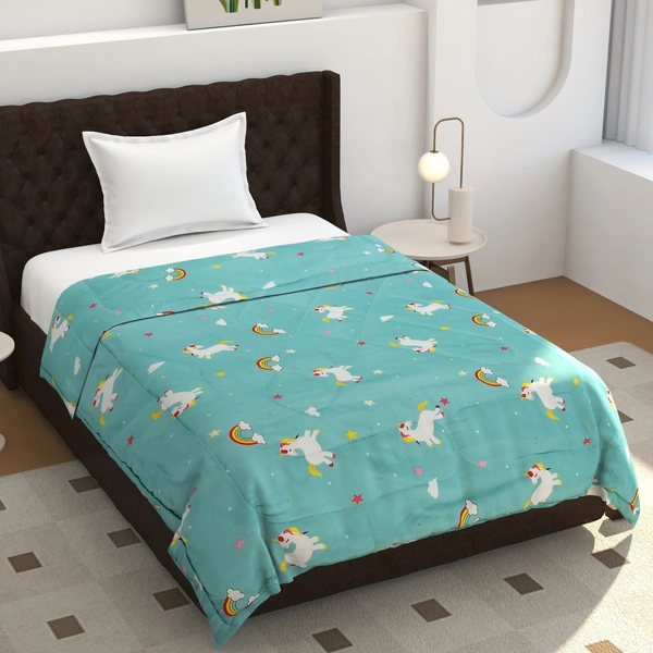 MORADO Glace Cotton Printed Reversible 150 GSM AC Comforter/Quilt/Blanket for Single Bed (60x90 Inches) Sky Blue - 90x100 Inches, Sky Blue