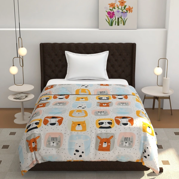 MORADO Glace Cotton Printed Reversible 150 GSM AC Comforter/Quilt/Blanket for Single Bed (60x90 Inches) Cream - 90x100 Inches, Cream