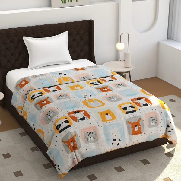 MORADO Glace Cotton Printed Reversible 150 GSM AC Comforter/Quilt/Blanket for Single Bed (60x90 Inches) Cream - 90x100 Inches, Cream