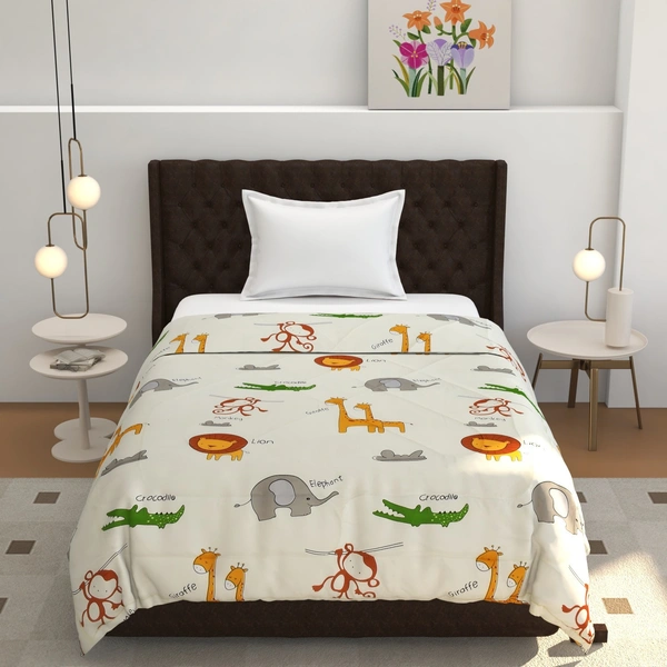 MORADO Glace Cotton Printed Reversible 150 GSM AC Comforter/Quilt/Blanket for Single Bed (60x90 Inches) Off White - 90x100 Inches, Off White