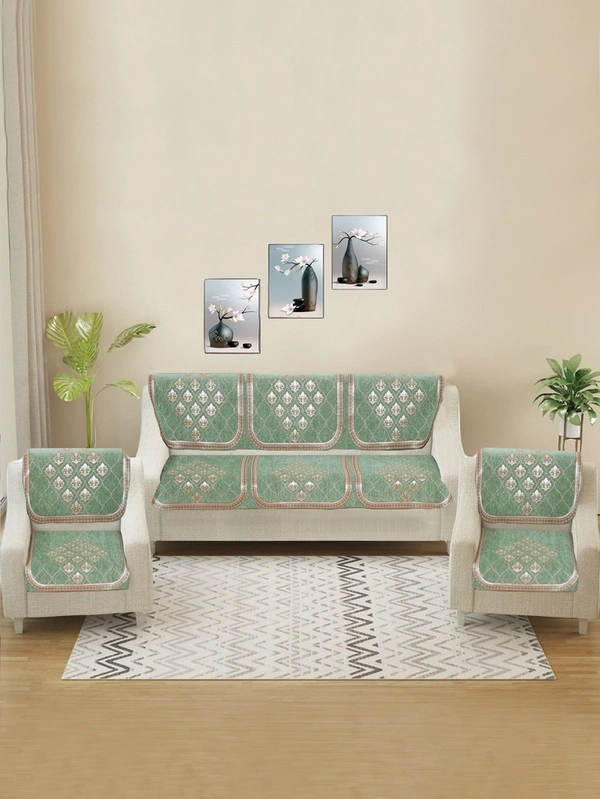 MORADO 5 Seater Sofa Cover Sofa Panel Premium Quality, Chenille for Ultimate Protection and Style Durable, 3+1+1 Settee Slipcover in Light Green, - Light Green