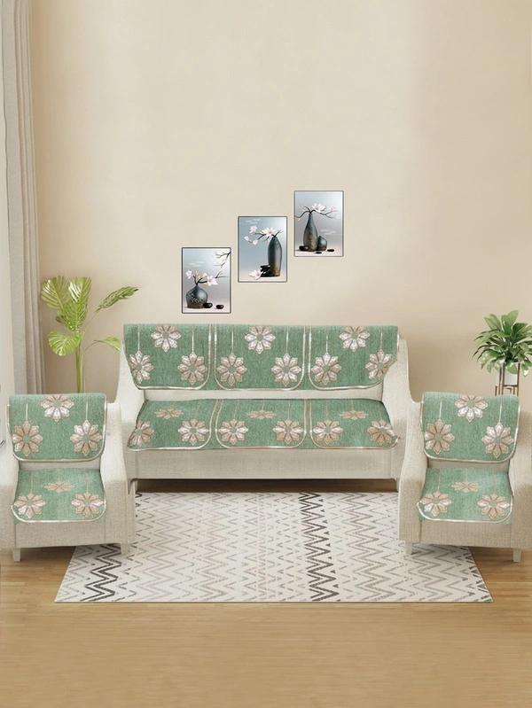 MORADO 5 Seater Sofa Cover Sofa Panel Premium Quality, Chenille for Ultimate Protection and Style Durable, 3+1+1 Settee Slipcover in Light Green, - Light Green