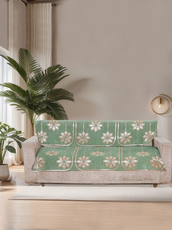 MORADO Chenille 3 Seater Sofa Covers Slip Cover for Living Room, Drawing Room and Office (3 Sitting Sofa Cover - Light Green) - Light Green