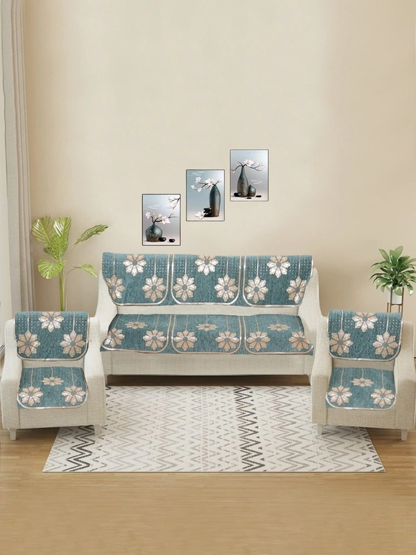 MORADO 5 Seater Sofa Cover Sofa Panel Premium Quality, Chenille for Ultimate Protection and Style Durable, 3+1+1 Settee Slipcover in Sea Green, - Sea Green