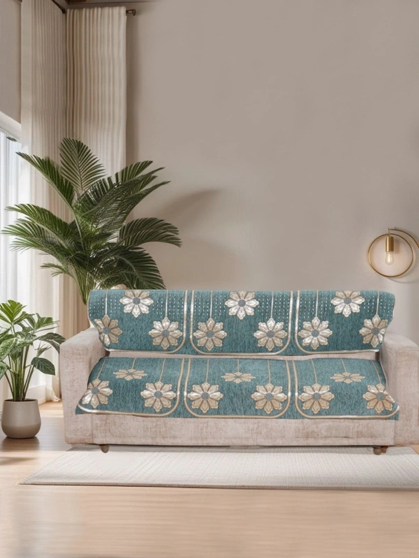 MORADO Chenille 3 Seater Sofa Covers Slip Cover for Living Room, Drawing Room and Office (3 Sitting Sofa Cover - Sea Green) - Sea Green