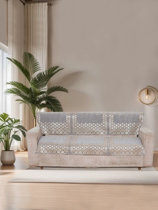 MORADO Chenille 3 Seater Sofa Covers Slip Cover for Living Room, Drawing Room and Office (3 Sitting Sofa Cover - Light Grey) - Light Grey