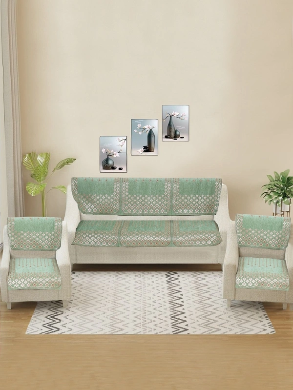 MORADO 5 Seater Sofa Cover Sofa Panel Premium Quality, Chenille for Ultimate Protection and Style Durable, 3+1+1 Settee Slipcover in Light Green, - Light Green