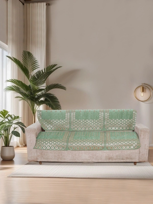 MORADO Chenille 3 Seater Sofa Covers Slip Cover for Living Room, Drawing Room and Office (3 Sitting Sofa Cover - Light Green) - Light Green