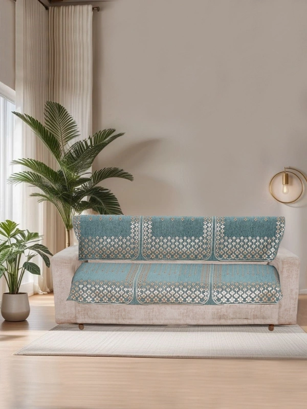 MORADO Chenille 3 Seater Sofa Covers Slip Cover for Living Room, Drawing Room and Office (3 Sitting Sofa Cover - Sea Green) - Sea Green