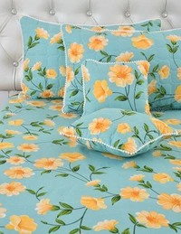 MORADO Glace Cotton 5 Pcs with Beautiful White Pompom Lace Bedding Set | Double Bed Size Bedsheet with 2 Pillow Covers and 2 Filled Cushions (90x100 Inches - Light Green) - 90x100 Inches, Light Green