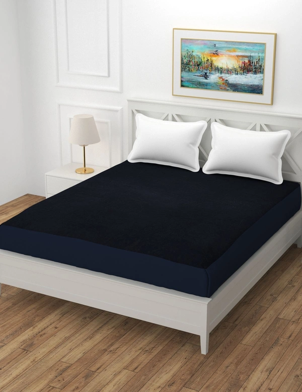 MORADO Water Resistant Terry Cotton Queen/King Size Elastic Fitted Mattress Protector (60x78x12 inches - Fits Up to 12 inches Mattress), Navy Blue - 60x78x12 Inches, NavyBlue