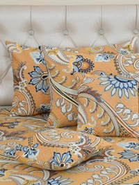 MORADO Glace Cotton 5 Pcs Quilted Bedding Set | Double Bed Size Bedsheet With 2 Pillow Covers And 2 Filled Cushions (90x100 Inches - Mustard Yellow) - 90x100 Inches, Mustard Yellow