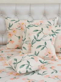 MORADO Glace Cotton 5 Pcs Quilted Bedding Set | Double Bed Size Bedsheet with 2 Pillow Covers and 2 Filled Cushions (90x100 Inches - Cream) - 90x100 Inches, Cream