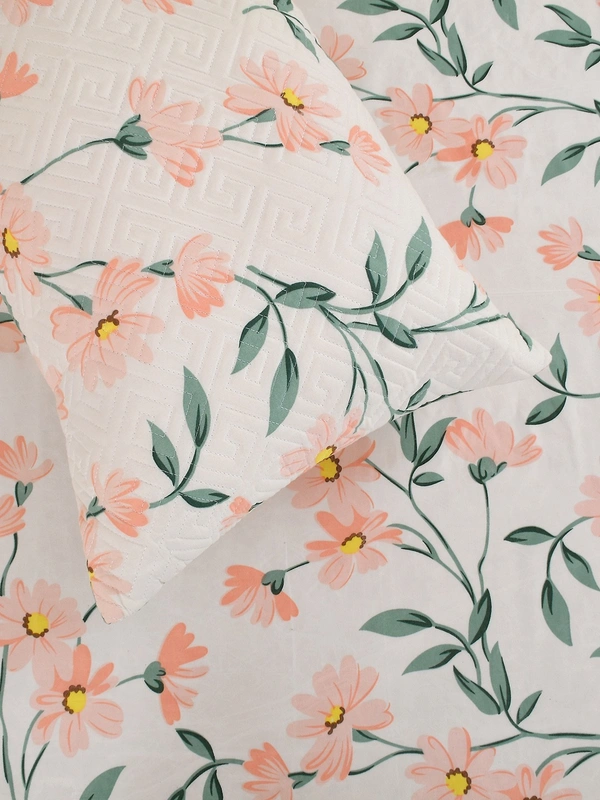 MORADO Glace Cotton 5 Pcs Quilted Bedding Set | Double Bed Size Bedsheet with 2 Pillow Covers and 2 Filled Cushions (90x100 Inches - Cream) - 90x100 Inches, Cream