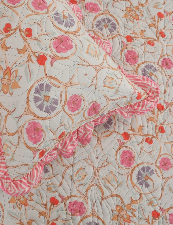 MORADO Glace Cotton Luxury Ultrasonic Printed Lightweight All Season Bedspreads/Quilted Bed Cover With 2 King Size Pillow Covers - (90x100 inches - Off White ) - 90x100 Inches, off white