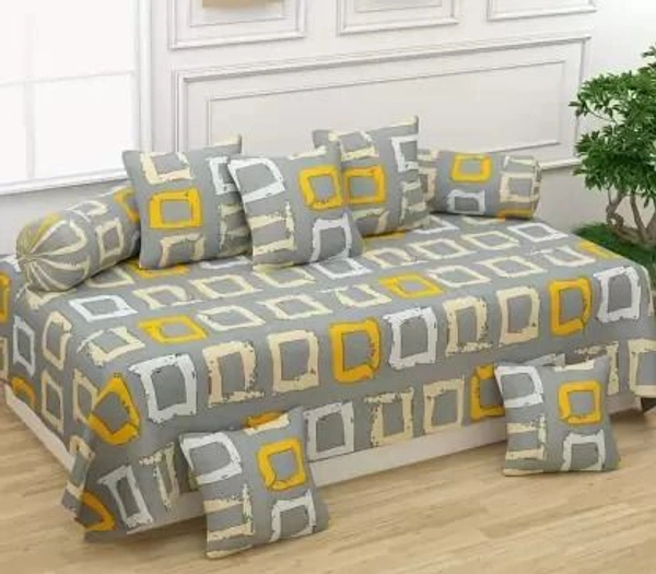 MORADO Glace Cotton 8 Pieces Diwan Set Including 1 Bedsheet, 5 Cushion Covers and 2 Bolster Covers, Multi Block - Multicolor