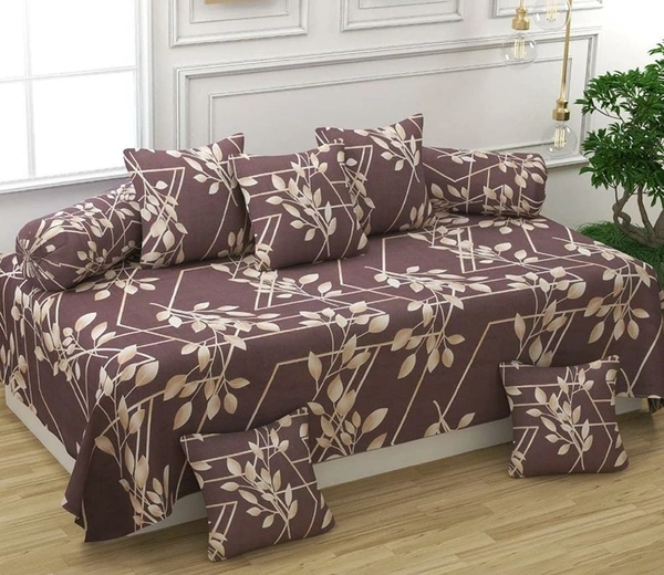 MORADO Glace Cotton 8 Pieces Diwan Set Including 1 Bedsheet, 5 Cushion Covers and 2 Bolster Covers, Cream Brown - Brown