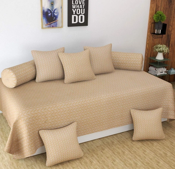 MORADO Glace Cotton 8 Pieces Diwan Set Including 1 Bedsheet, 5 Cushion Covers and 2 Bolster Covers, Brown Zig Zag - Brown