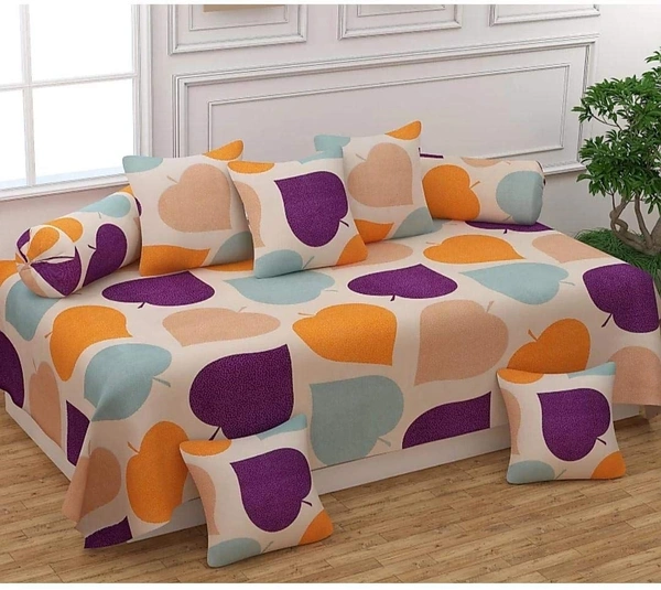 MORADO Glace Cotton 8 Pieces Diwan Set Including 1 Bedsheet, 5 Cushion Covers and 2 Bolster Covers,Multi Paan - Multicolor