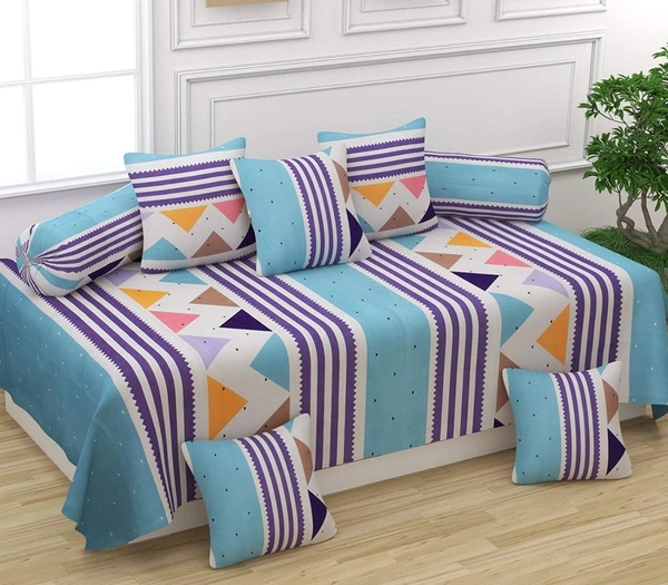MORADO Glace Cotton 8 Pieces Diwan Set Including 1 Bedsheet, 5 Cushion Covers and 2 Bolster Covers,Multi - Multicolor