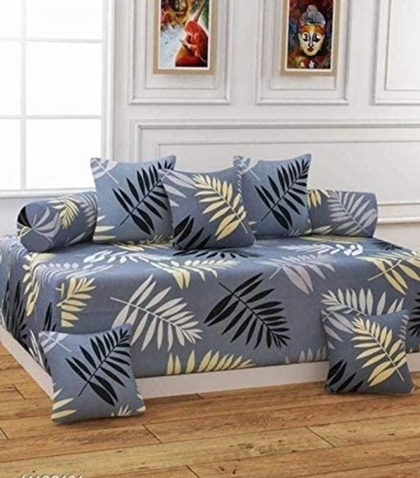 MORADO Glace Cotton 8 Pieces Diwan Set Including 1 Bedsheet, 5 Cushion Covers and 2 Bolster Covers, Charcoal - Grey