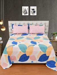 MORADO Glace Cotton King Size Bedsheet with 2 Pillow Covers with Frill (108x108, Inches) - 108x108 Inches, Mutlicolor