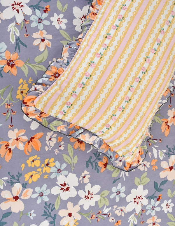 MORADO Glace Cotton King Size Bedsheet with 2 Pillow Covers with Frill (108x108, Inches) - 108x108 Inches, Grey