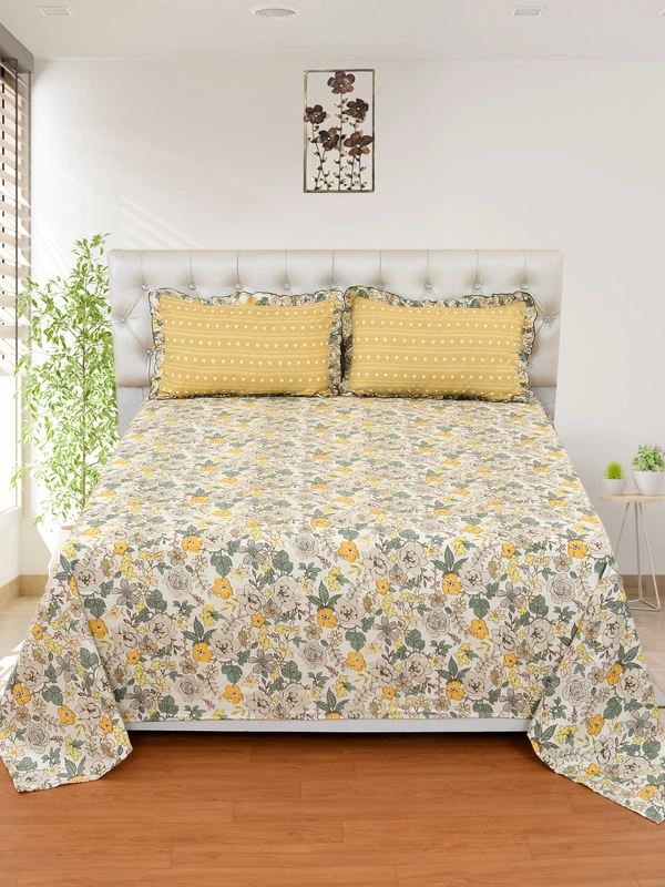 MORADO Glace Cotton King Size Bedsheet with 2 Pillow Covers with Frill (108x108, Inches) - 108x108 Inches, Yellow