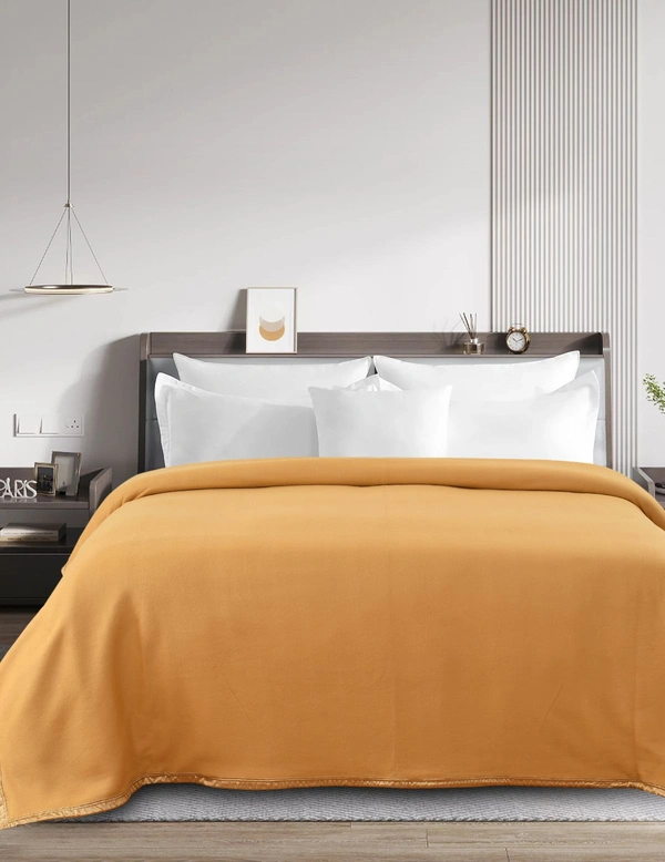 MORADO Polar Fleece Blanket for Mild Winters & AC Rooms with Satin Border | Soft & Cozy | All Season Blanket | Double Bed Size - 90x90 Inches - 90x90 Inches, Beige