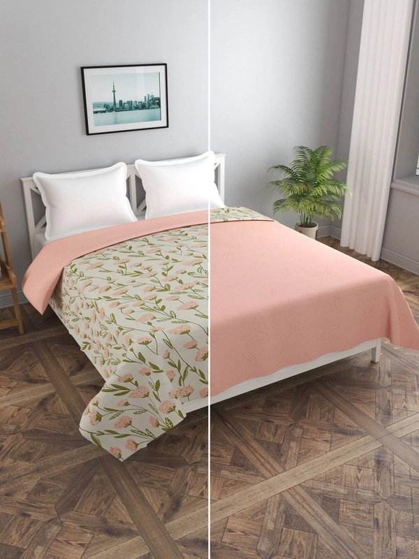 MORADO Glace Cotton 210 TC Double Bed Size Reversible Duvet Cover/Quilt Cover/Rajai Cover/Blanket Cover with Zipper (90x100 Inches, Peach) - 90x100 Inches, Peach