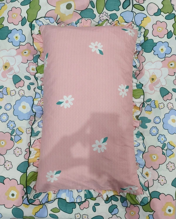 MORADO Glace Cotton 5 Pcs Frill Bedding Set | Double Bed Size Bedsheet with 2 Pillow Covers and 2 Filled Cushions (108x108 Inches - Pink) - 108x108 Inches, Pink