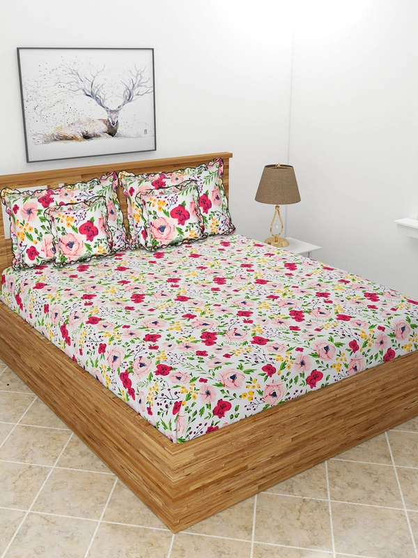 MORADO Glace Cotton 5 Pcs Frill Bedding Set | Double Bed Size Bedsheet with 2 Pillow Covers and 2 Filled Cushions (90x100 Inches - Off White) - 90x100 Inches, Off White