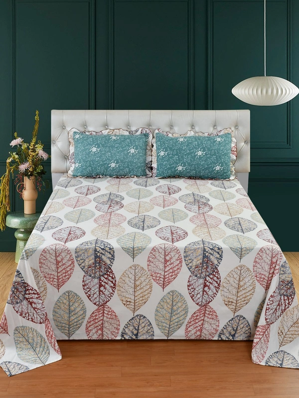 MORADO Glace Cotton King Size Bedsheet with 2 Pillow Covers with Frill (108x108, Inches) - 108x108 Inches, Offwhite