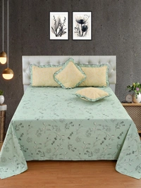 MORADO Glace Cotton 5 Pcs Frill Bedding Set | Double Bed Size Bedsheet With 2 Pillow Covers And 2 Filled Cushions (108x108 Inches - Green) - 108x108 Inches, Green
