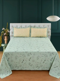 MORADO Glace Cotton King Size Bedsheet with 2 Pillow Covers with Frill (108x108, Inches) - 108x108 Inches, Green