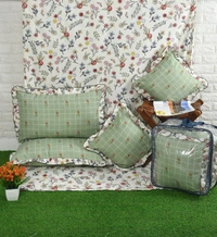 MORADO Glace Cotton 5 Pcs Frill Bedding Set | Double Bed Size Bedsheet With 2 Pillow Covers And 2 Filled Cushions (108x108 Inches - Off White) - 108x108 Inches, Offwhite