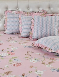 MORADO Glace Cotton 5 Pcs Frill Bedding Set | Double Bed Size Bedsheet With 2 Pillow Covers And 2 Filled Cushions (108x108 Inches - Pink) - 108x108 Inches, Pink