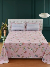 MORADO Glace Cotton King Size Bedsheet with 2 Pillow Covers with Frill (108x108, Inches) - 108x108 Inches, Pink