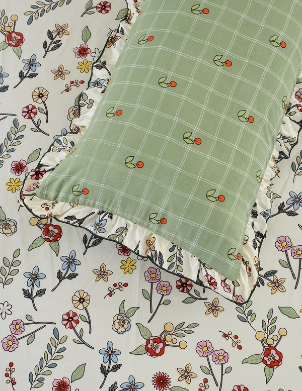 MORADO Glace Cotton King Size Bedsheet with 2 Pillow Covers with Frill (108x108, Inches) - 108x108 Inches, Offwhite