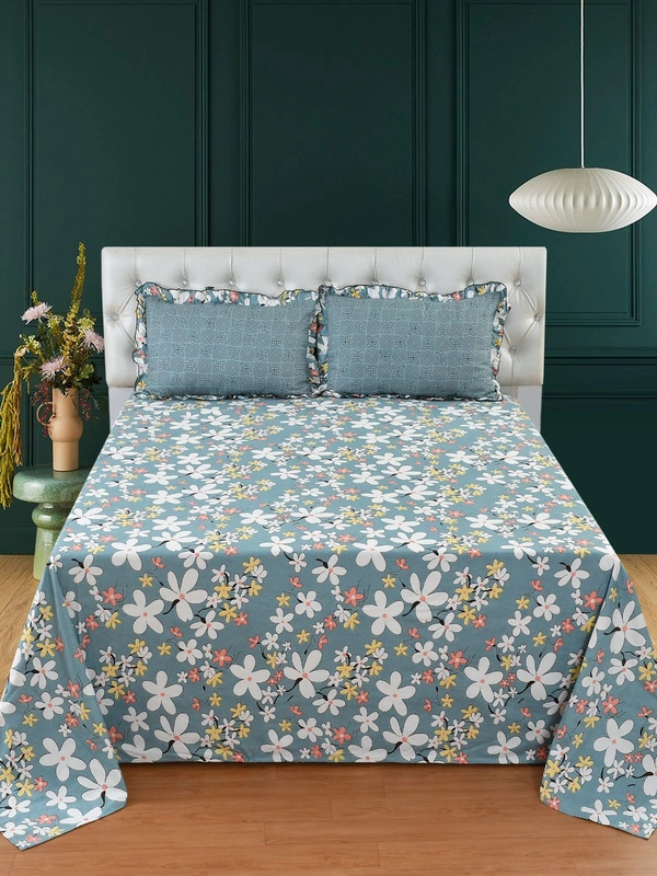 MORADO Glace Cotton King Size Bedsheet with 2 Pillow Covers with Frill (108x108, Inches) - 108x108 Inches, Grey